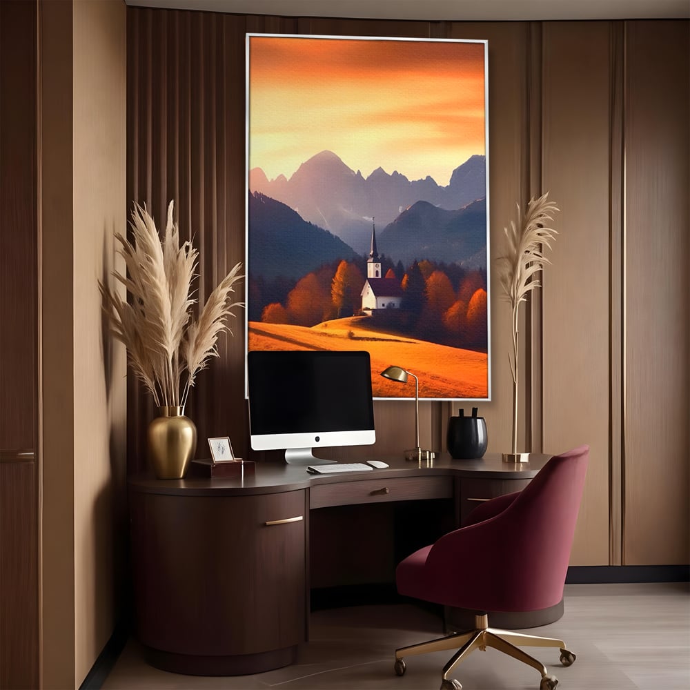 Tablou Canvas Premium LuxCanva® A1474, Biserica In Natura , Room, Padure, Campie, Apus, Liniste, Dormitor, Culori Vibrante