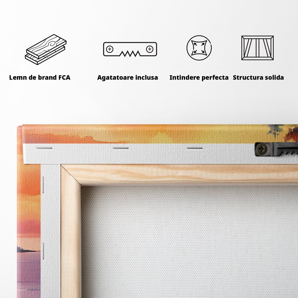 Tablou Canvas Premium LuxCanva® A1480, Picaturi De Apus , Living, Peisaj, Copaci, Stanci, Apa, Room, Culori Vibrante