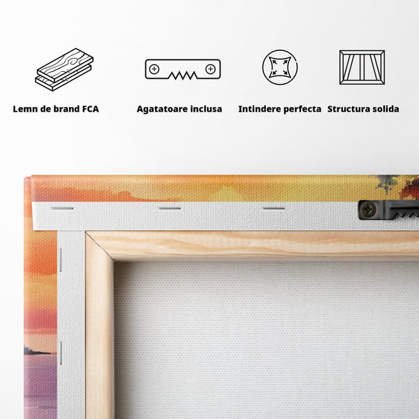 Tablou Canvas Premium LuxCanva® A1480, Picaturi De Apus , Living, Peisaj, Copaci, Stanci, Apa, Room, Culori Vibrante