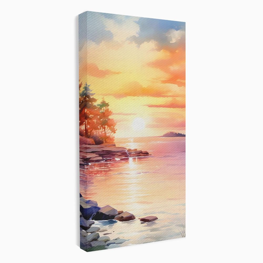 Tablou Canvas Premium LuxCanva® A1480, Picaturi De Apus , Living, Peisaj, Copaci, Stanci, Apa, Room, Culori Vibrante