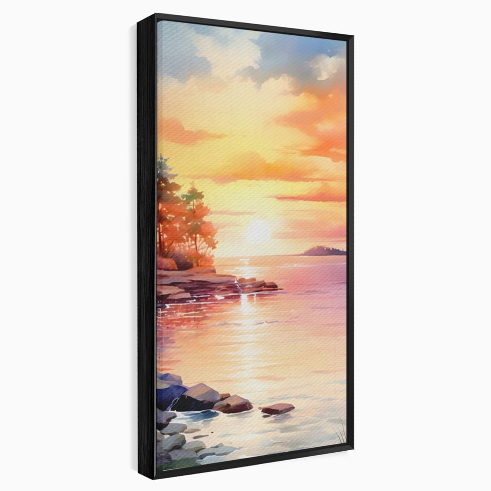 Tablou Canvas Premium LuxCanva® A1480, Picaturi De Apus , Living, Peisaj, Copaci, Stanci, Apa, Room, Culori Vibrante