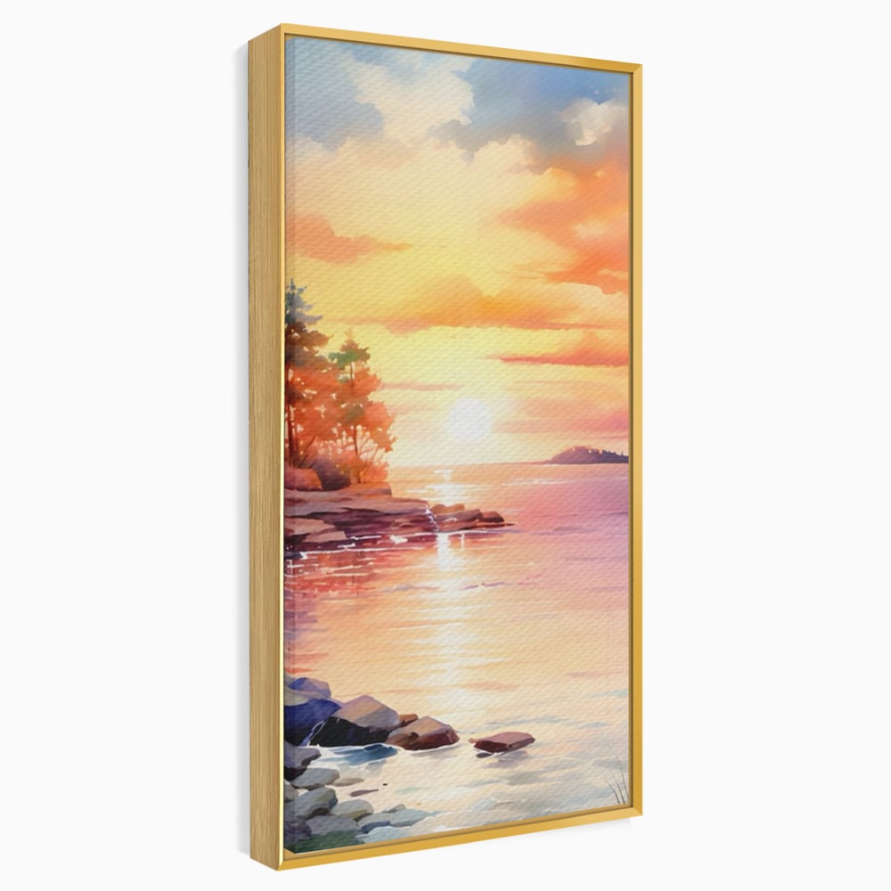 Tablou Canvas Premium LuxCanva® A1480, Picaturi De Apus , Living, Peisaj, Copaci, Stanci, Apa, Room, Culori Vibrante
