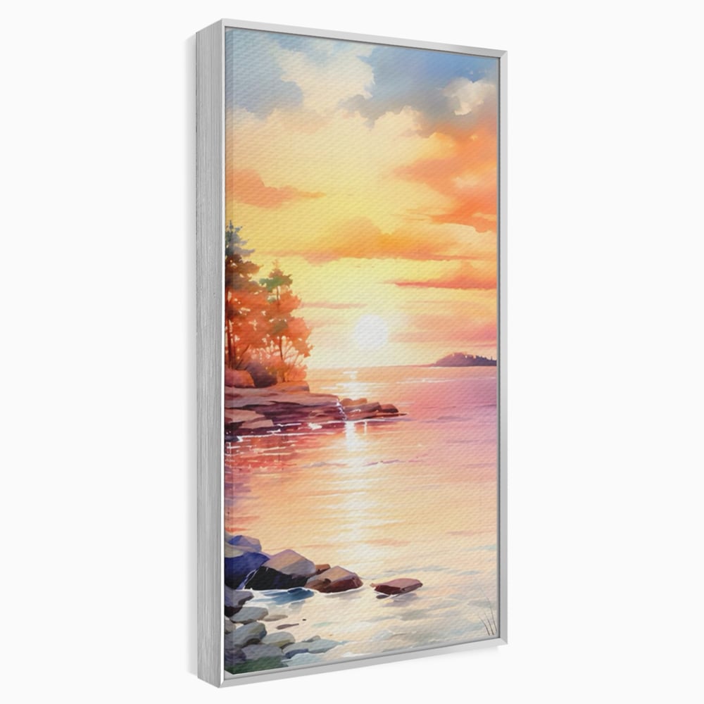 Tablou Canvas Premium LuxCanva® A1480, Picaturi De Apus , Living, Peisaj, Copaci, Stanci, Apa, Room, Culori Vibrante