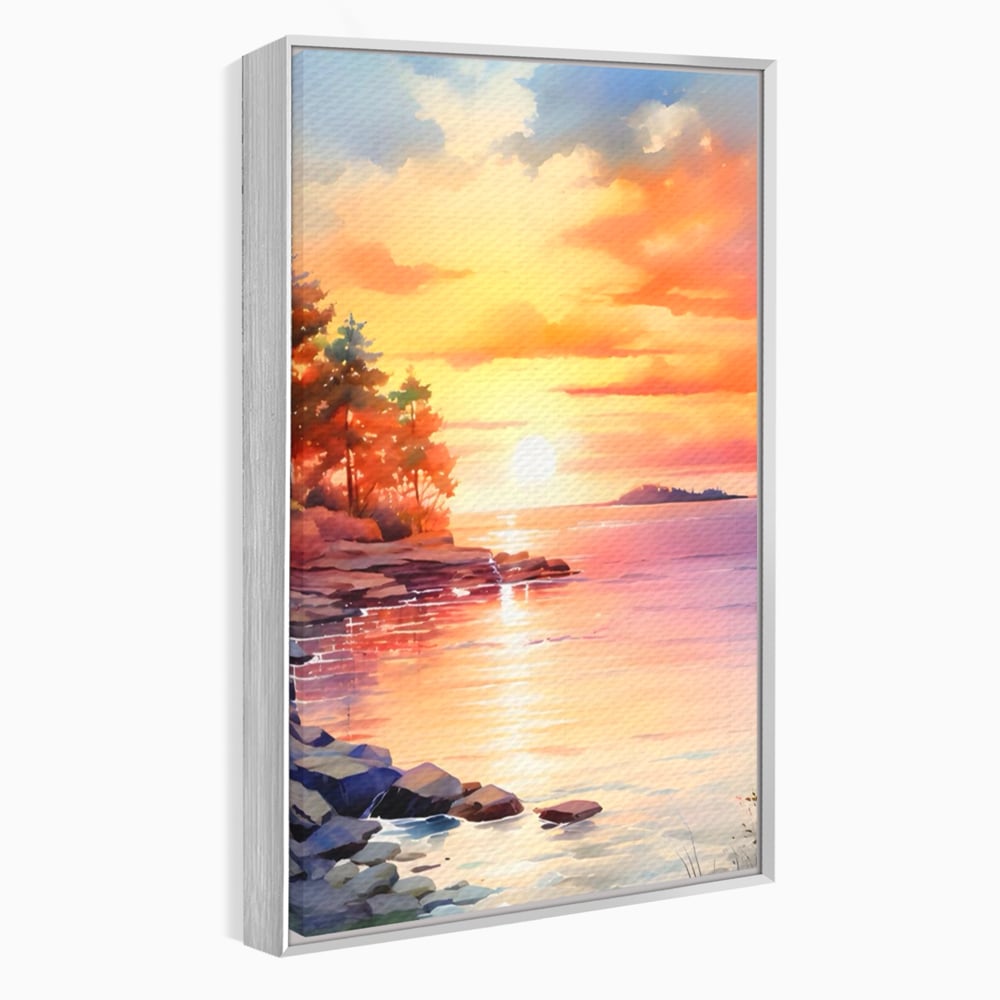 Tablou Canvas Premium LuxCanva® A1480, Picaturi De Apus , Living, Peisaj, Copaci, Stanci, Apa, Room, Culori Vibrante