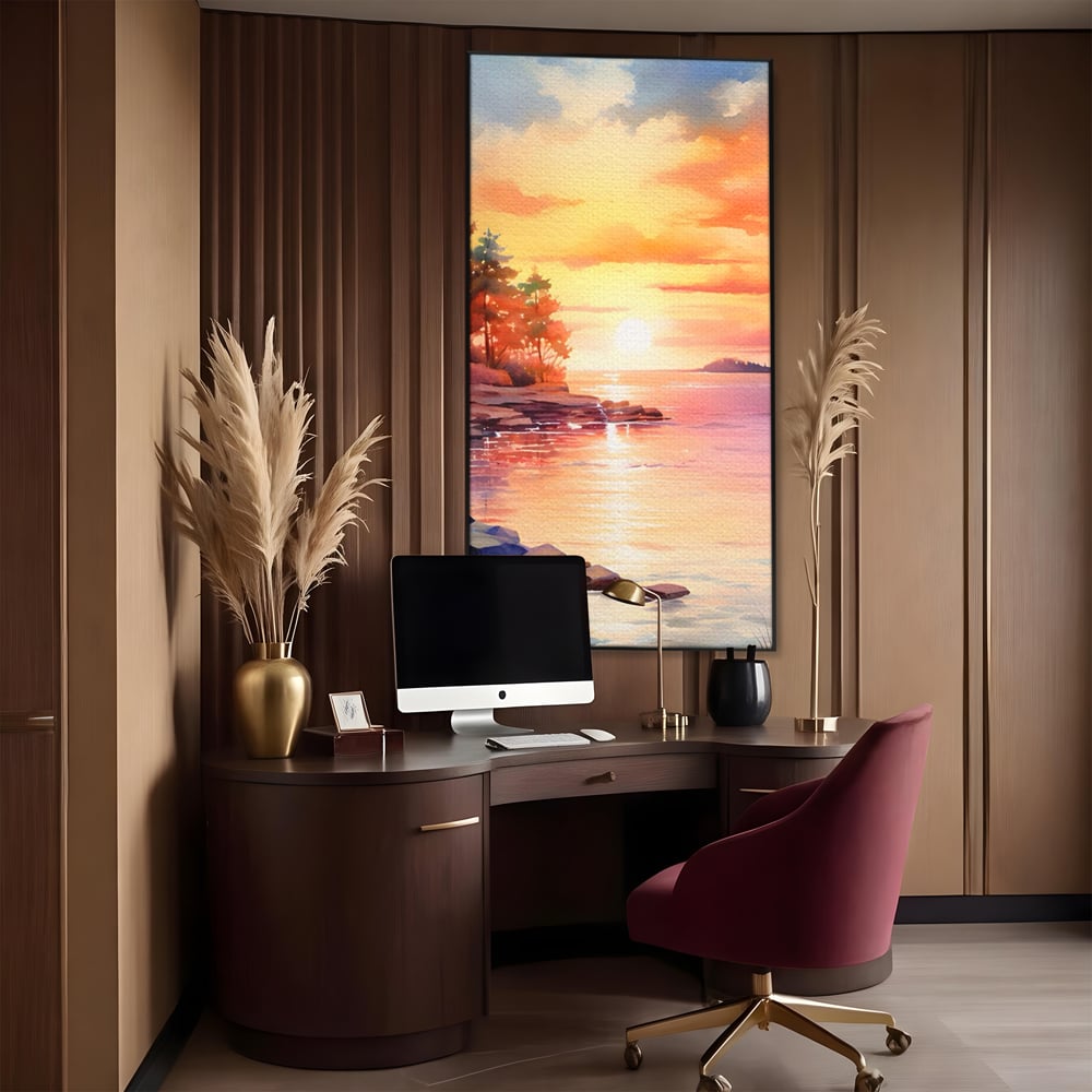 Tablou Canvas Premium LuxCanva® A1480, Picaturi De Apus , Living, Peisaj, Copaci, Stanci, Apa, Room, Culori Vibrante