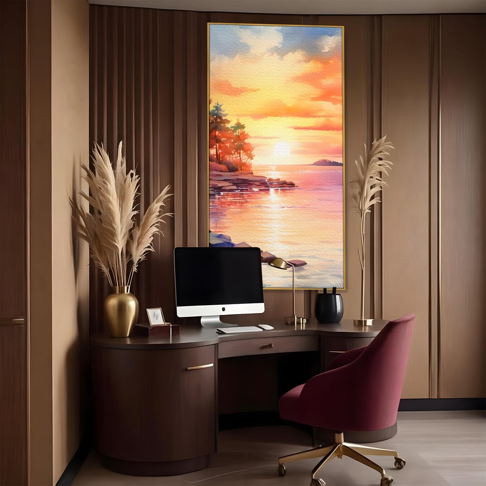 Tablou Canvas Premium LuxCanva® A1480, Picaturi De Apus , Living, Peisaj, Copaci, Stanci, Apa, Room, Culori Vibrante