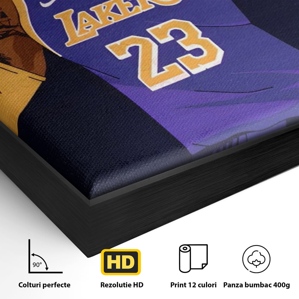 Tablou Canvas Premium LuxCanva® A1481, Lakers 23 , Living, NBA, Baschet, Sport, Vedeta, Room, Culori Vibrante