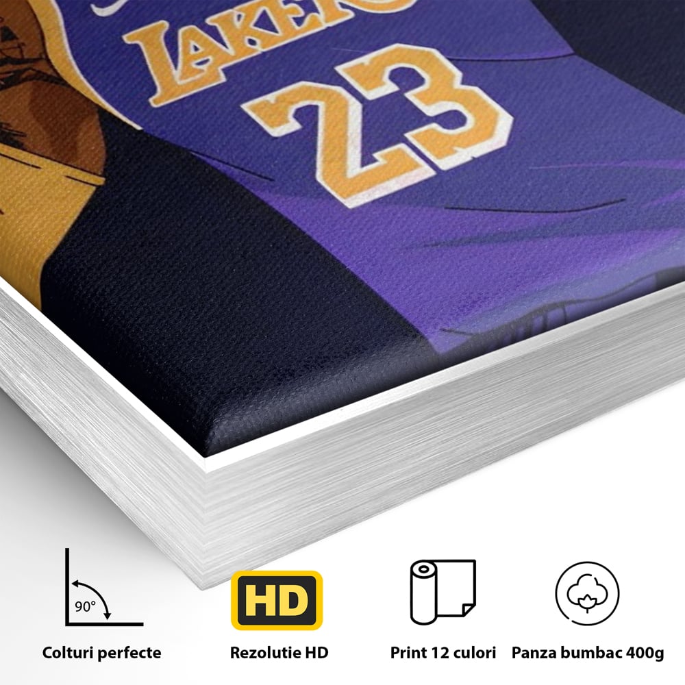Tablou Canvas Premium LuxCanva® A1481, Lakers 23 , Living, NBA, Baschet, Sport, Vedeta, Room, Culori Vibrante