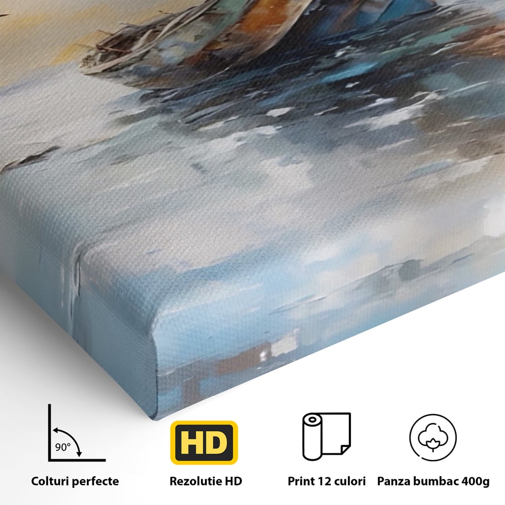 Tablou Canvas Premium LuxCanva® A1482, Pescarusul , Living, Barca, Mare, Pasari, Dormitor, Culori Vibrante