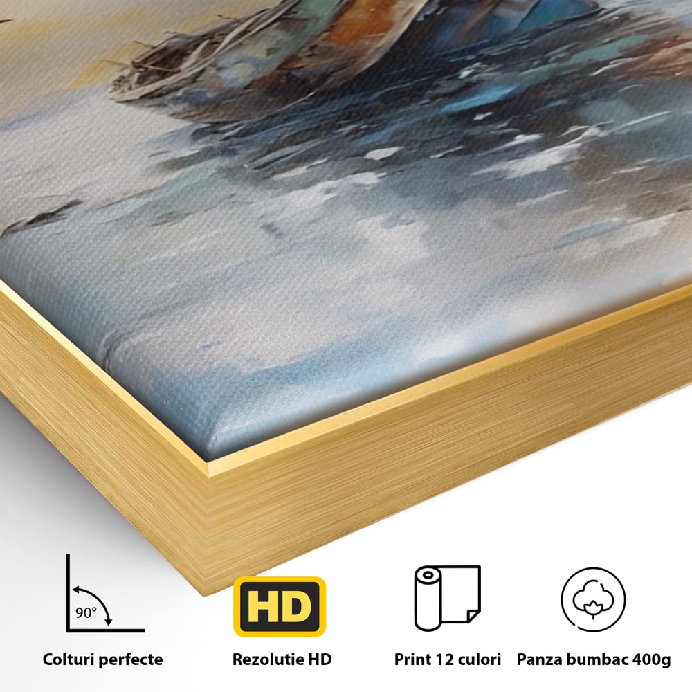 Tablou Canvas Premium LuxCanva® A1482, Pescarusul , Living, Barca, Mare, Pasari, Dormitor, Culori Vibrante