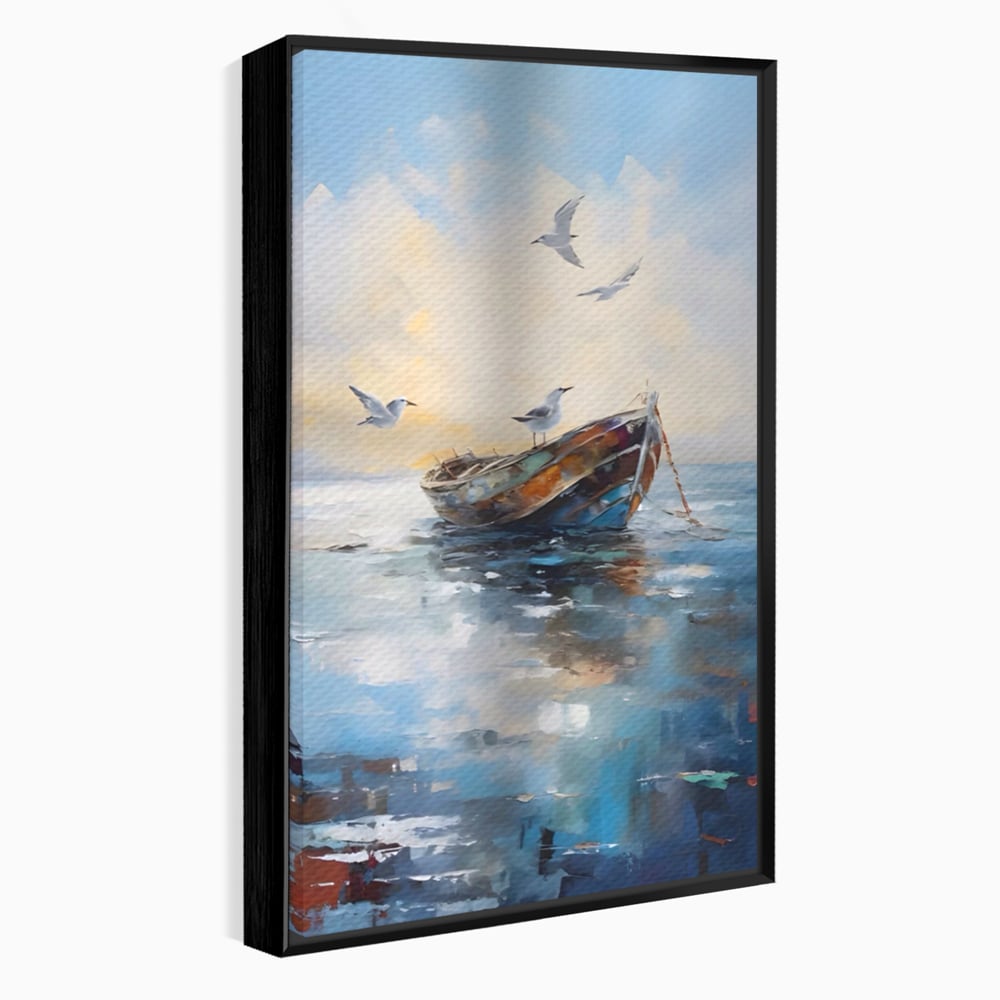 Tablou Canvas Premium LuxCanva® A1482, Pescarusul , Living, Barca, Mare, Pasari, Dormitor, Culori Vibrante