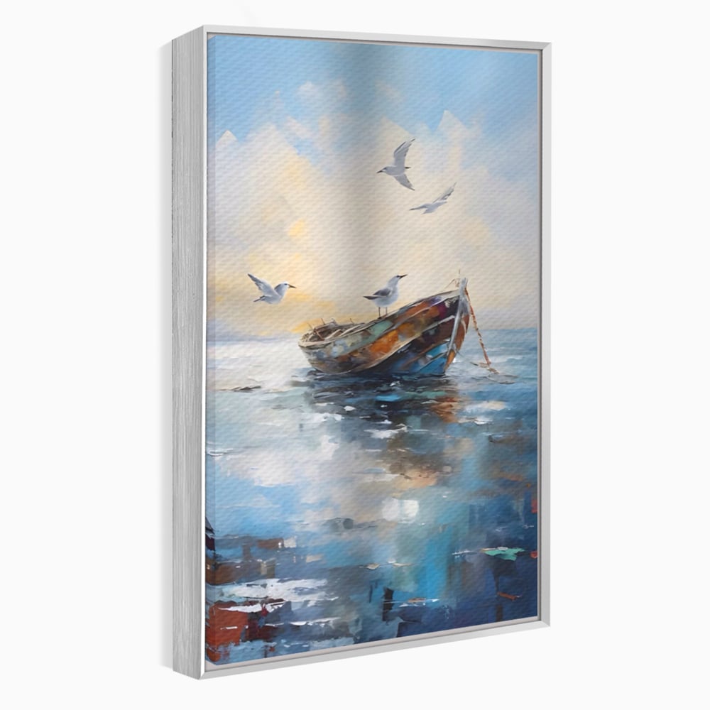 Tablou Canvas Premium LuxCanva® A1482, Pescarusul , Living, Barca, Mare, Pasari, Dormitor, Culori Vibrante