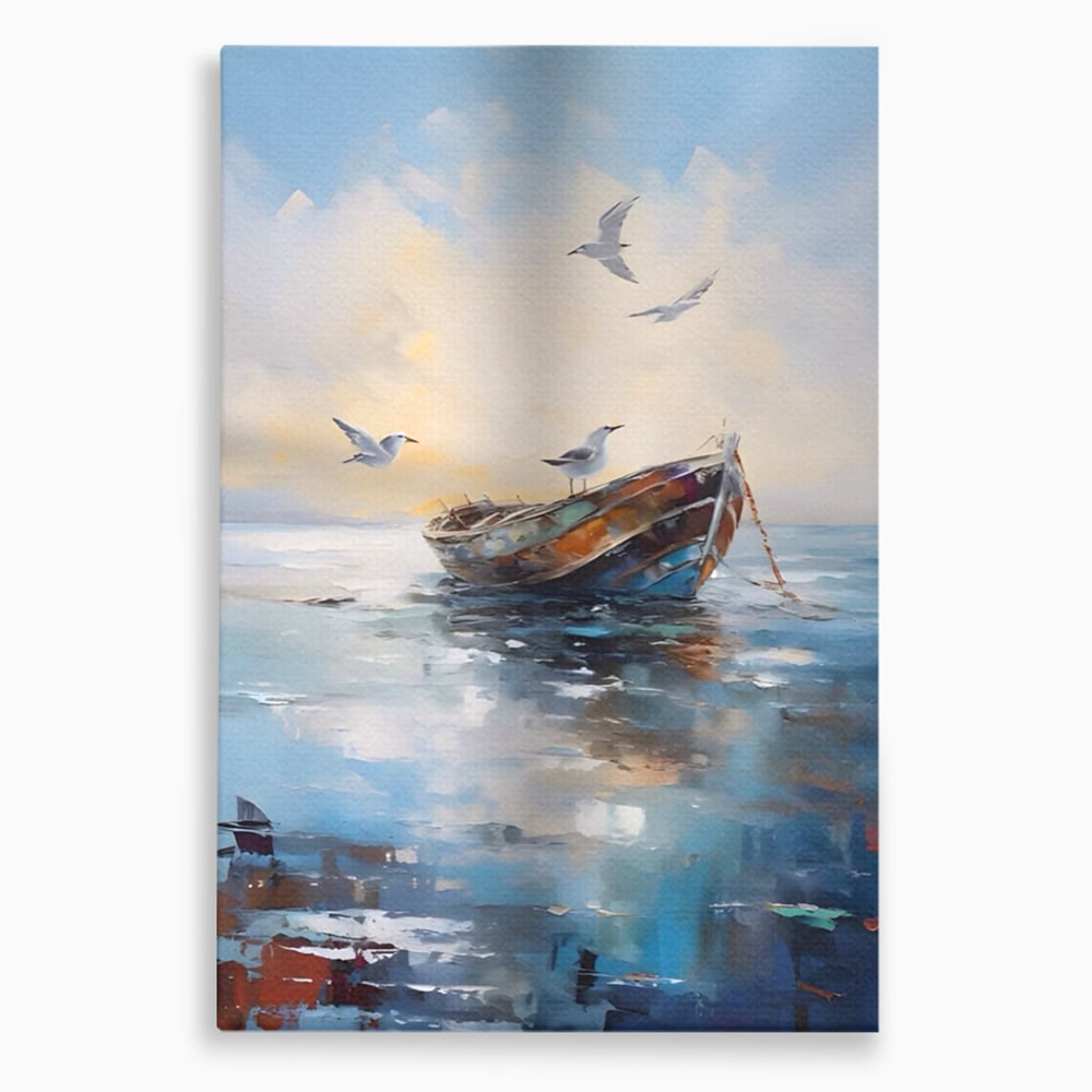 Tablou Canvas Premium LuxCanva® A1482, Pescarusul , Living, Barca, Mare, Pasari, Dormitor, Culori Vibrante