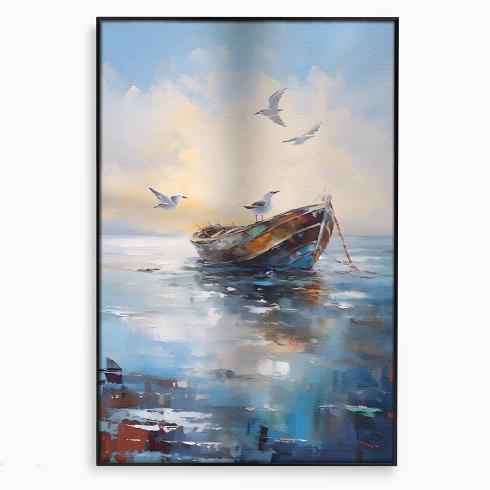 Tablou Canvas Premium LuxCanva® A1482, Pescarusul , Living, Barca, Mare, Pasari, Dormitor, Culori Vibrante