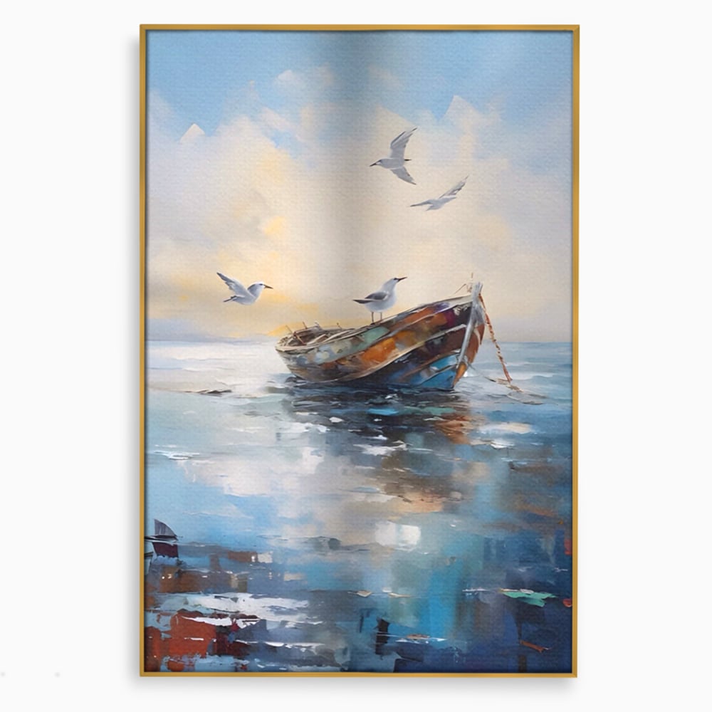 Tablou Canvas Premium LuxCanva® A1482, Pescarusul , Living, Barca, Mare, Pasari, Dormitor, Culori Vibrante