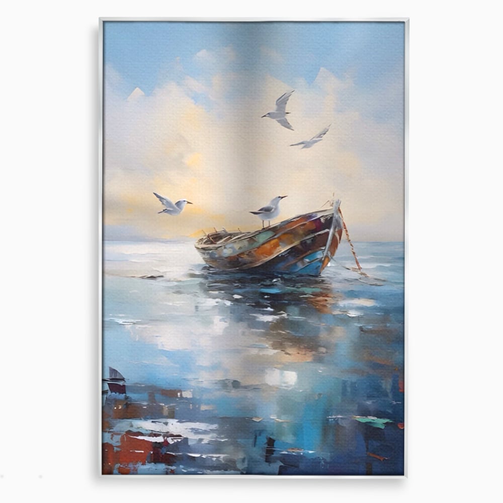 Tablou Canvas Premium LuxCanva® A1482, Pescarusul , Living, Barca, Mare, Pasari, Dormitor, Culori Vibrante
