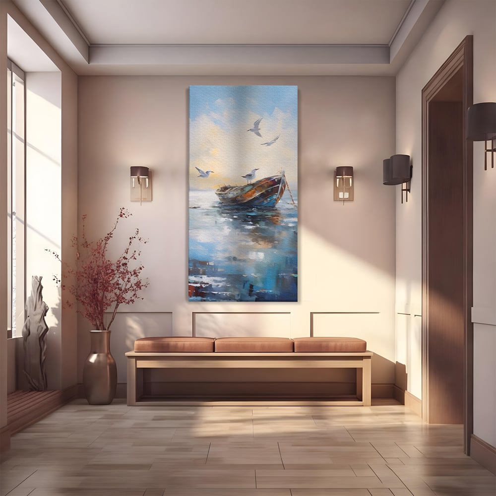 Tablou Canvas Premium LuxCanva® A1482, Pescarusul , Living, Barca, Mare, Pasari, Dormitor, Culori Vibrante