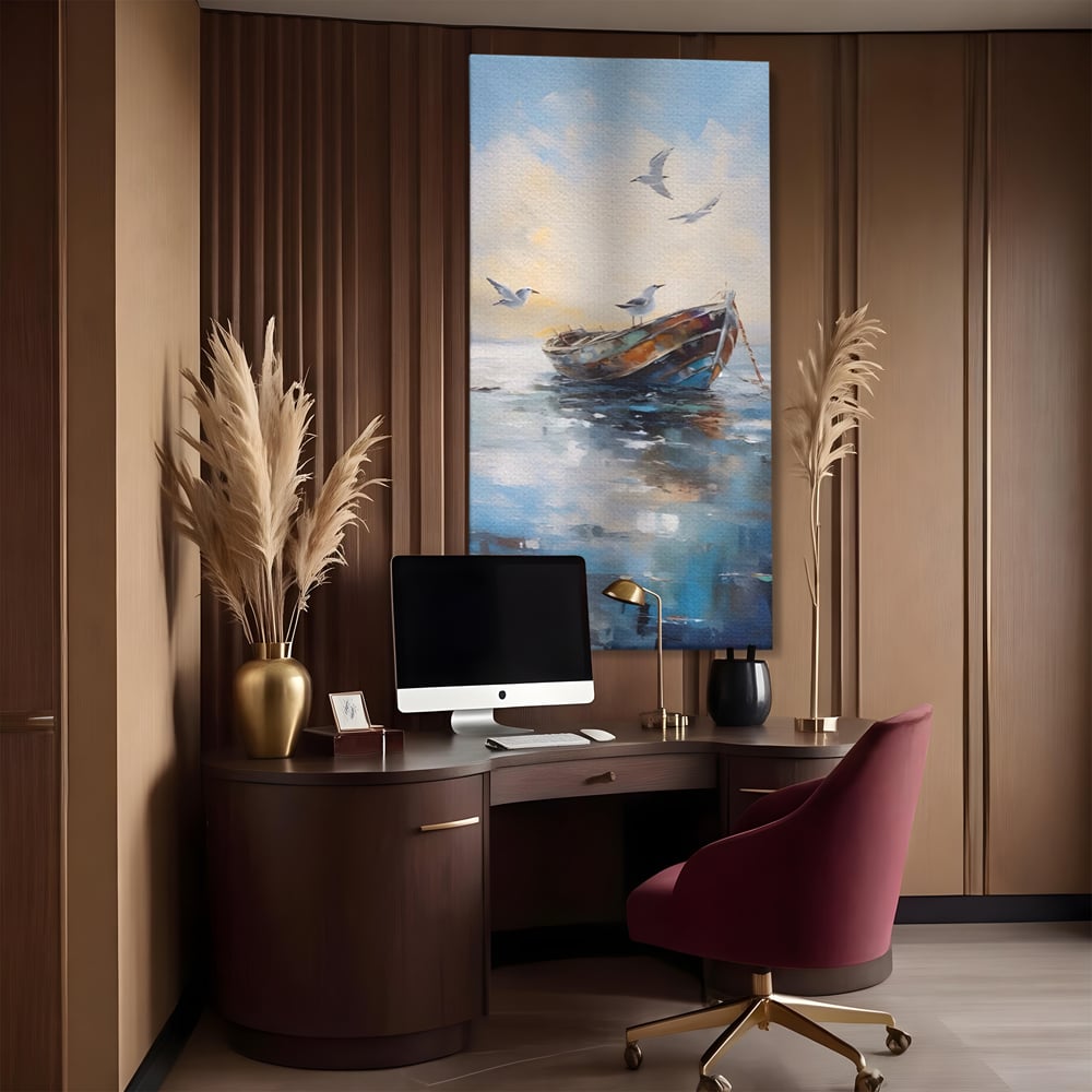 Tablou Canvas Premium LuxCanva® A1482, Pescarusul , Living, Barca, Mare, Pasari, Dormitor, Culori Vibrante