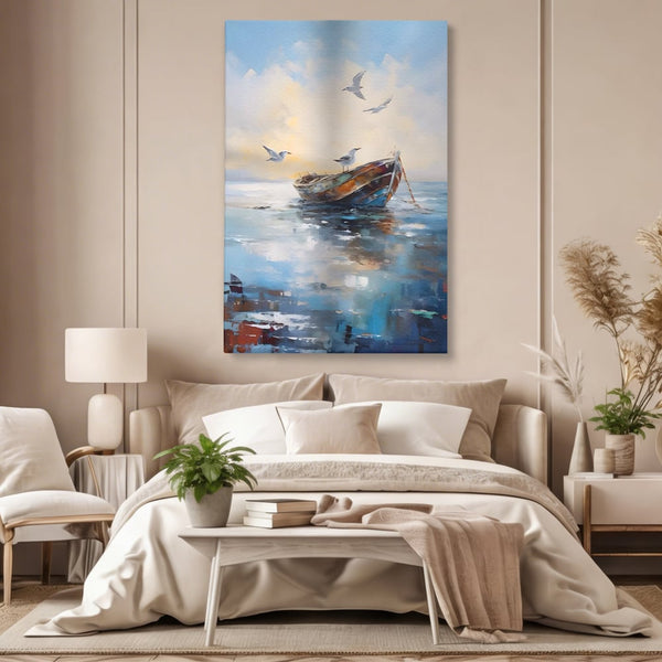 Tablou Canvas Premium LuxCanva® A1482, Pescarusul , Living, Barca, Mare, Pasari, Dormitor, Culori Vibrante