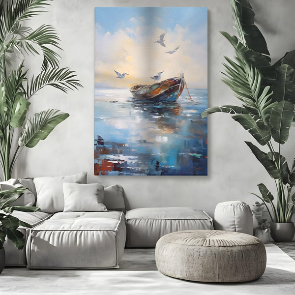 Tablou Canvas Premium LuxCanva® A1482, Pescarusul , Living, Barca, Mare, Pasari, Dormitor, Culori Vibrante