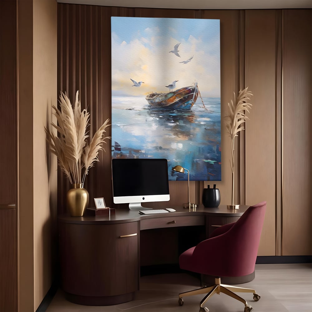 Tablou Canvas Premium LuxCanva® A1482, Pescarusul , Living, Barca, Mare, Pasari, Dormitor, Culori Vibrante