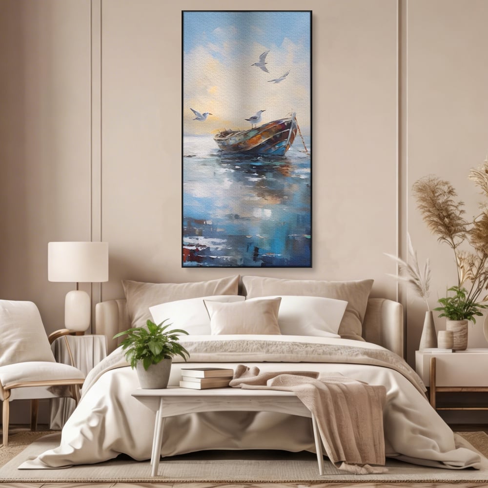 Tablou Canvas Premium LuxCanva® A1482, Pescarusul , Living, Barca, Mare, Pasari, Dormitor, Culori Vibrante