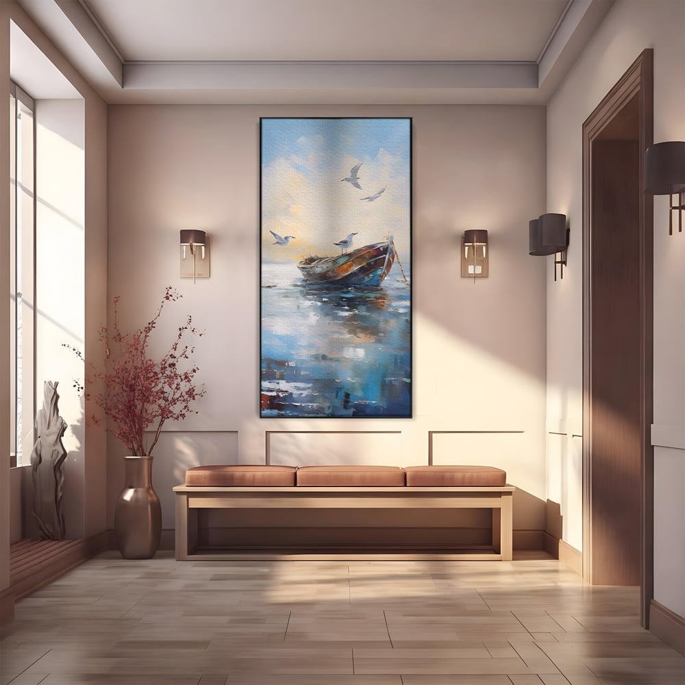 Tablou Canvas Premium LuxCanva® A1482, Pescarusul , Living, Barca, Mare, Pasari, Dormitor, Culori Vibrante