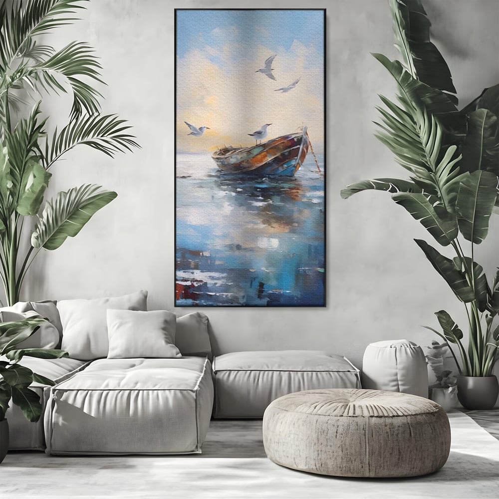 Tablou Canvas Premium LuxCanva® A1482, Pescarusul , Living, Barca, Mare, Pasari, Dormitor, Culori Vibrante