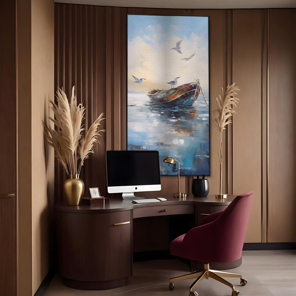 Tablou Canvas Premium LuxCanva® A1482, Pescarusul , Living, Barca, Mare, Pasari, Dormitor, Culori Vibrante