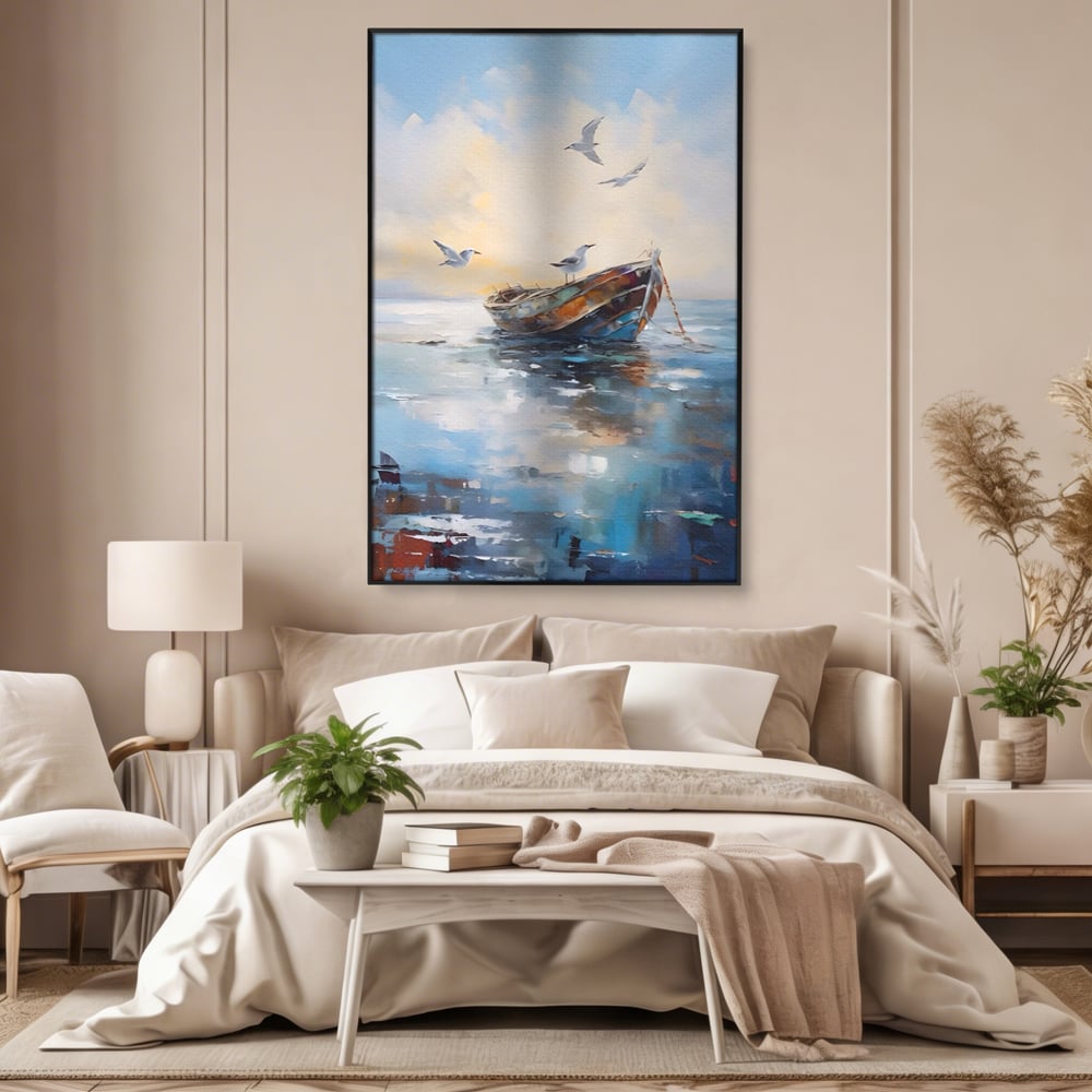 Tablou Canvas Premium LuxCanva® A1482, Pescarusul , Living, Barca, Mare, Pasari, Dormitor, Culori Vibrante