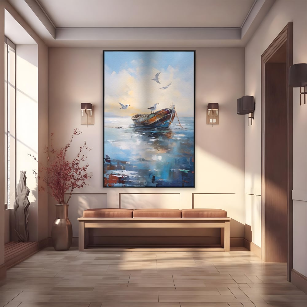 Tablou Canvas Premium LuxCanva® A1482, Pescarusul , Living, Barca, Mare, Pasari, Dormitor, Culori Vibrante