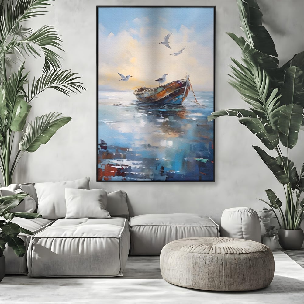 Tablou Canvas Premium LuxCanva® A1482, Pescarusul , Living, Barca, Mare, Pasari, Dormitor, Culori Vibrante