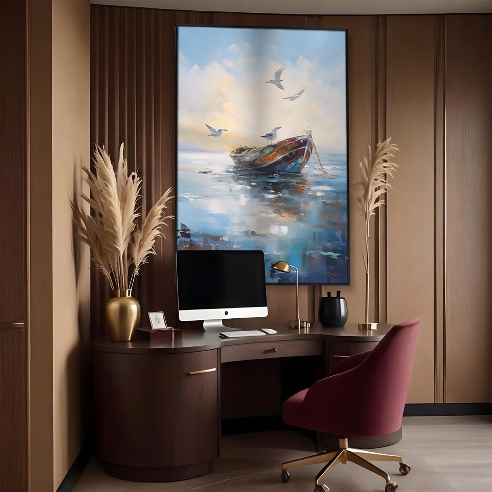 Tablou Canvas Premium LuxCanva® A1482, Pescarusul , Living, Barca, Mare, Pasari, Dormitor, Culori Vibrante