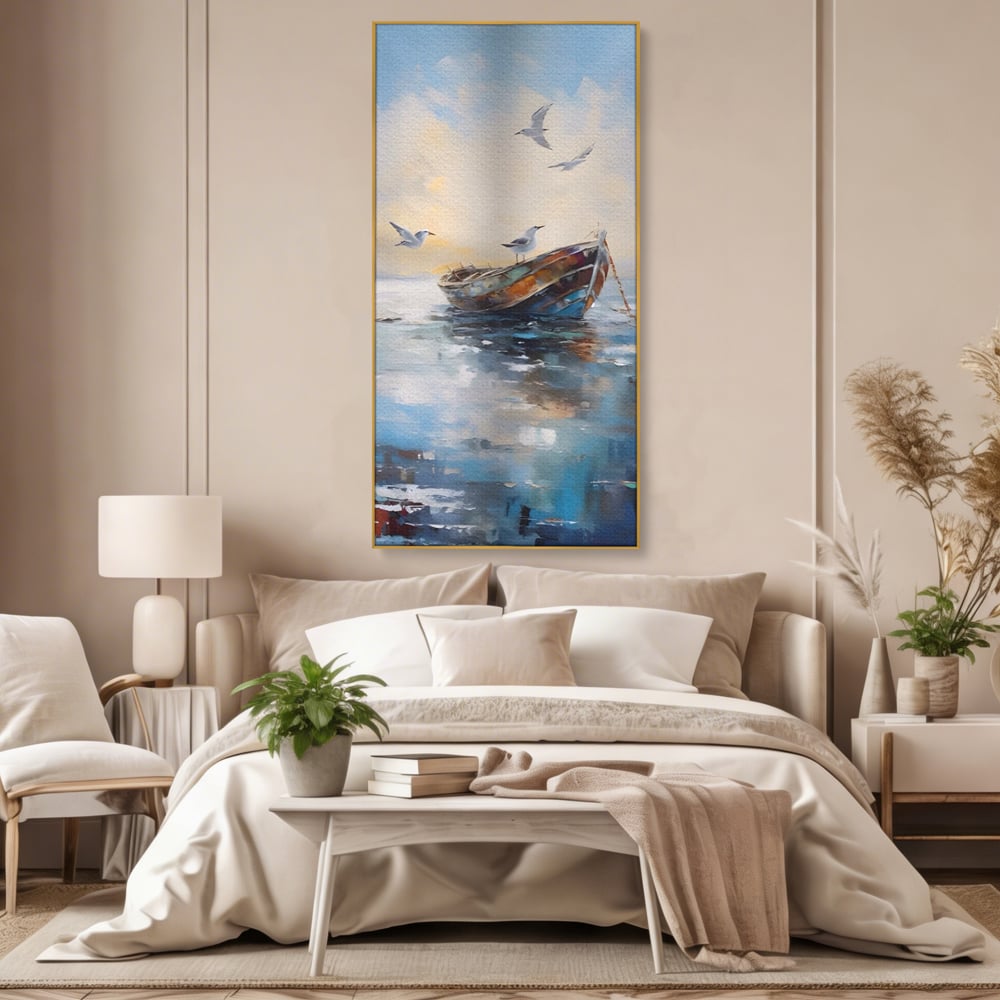 Tablou Canvas Premium LuxCanva® A1482, Pescarusul , Living, Barca, Mare, Pasari, Dormitor, Culori Vibrante