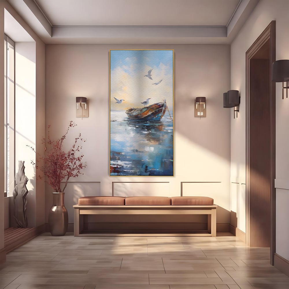 Tablou Canvas Premium LuxCanva® A1482, Pescarusul , Living, Barca, Mare, Pasari, Dormitor, Culori Vibrante