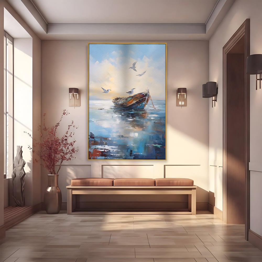 Tablou Canvas Premium LuxCanva® A1482, Pescarusul , Living, Barca, Mare, Pasari, Dormitor, Culori Vibrante