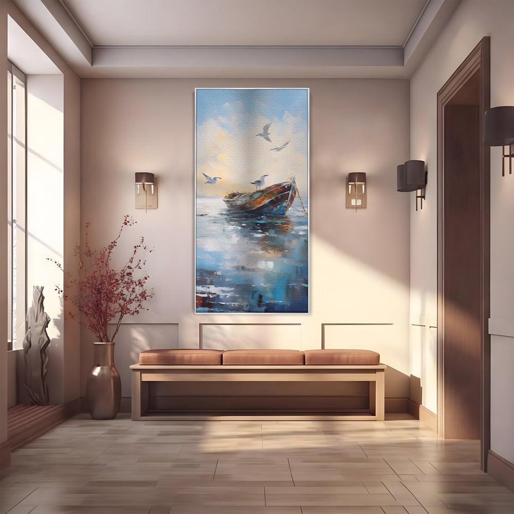 Tablou Canvas Premium LuxCanva® A1482, Pescarusul , Living, Barca, Mare, Pasari, Dormitor, Culori Vibrante