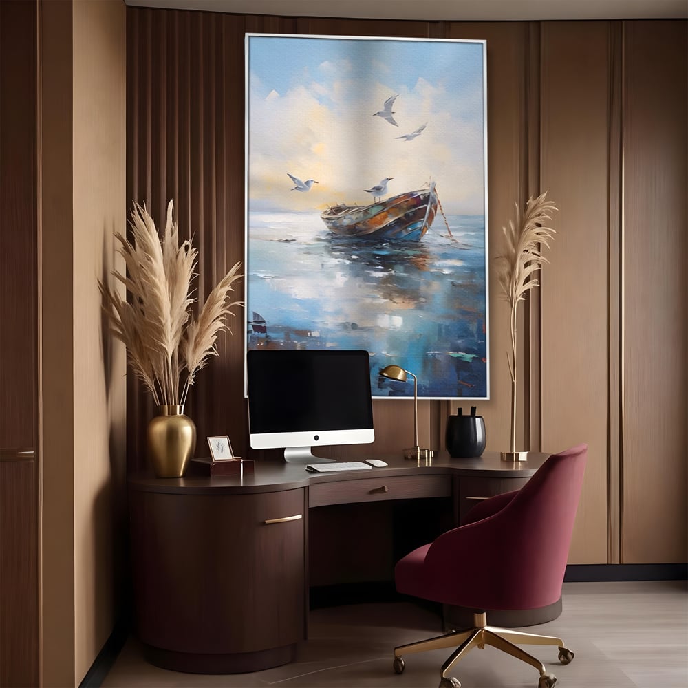Tablou Canvas Premium LuxCanva® A1482, Pescarusul , Living, Barca, Mare, Pasari, Dormitor, Culori Vibrante