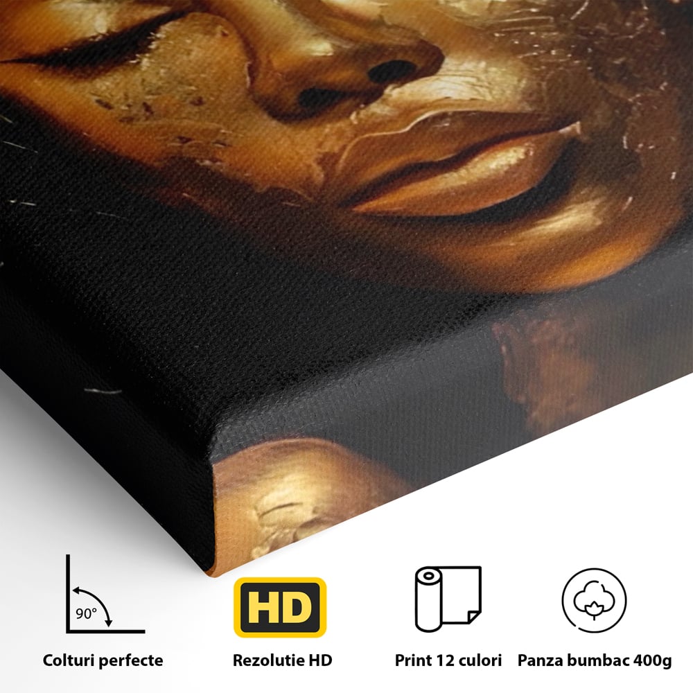 Tablou Canvas Premium LuxCanva® A1485, Lady African ,  Living, Femeie, Aur, Ciocolata, Visator, Dormitor, Culori Vibrante