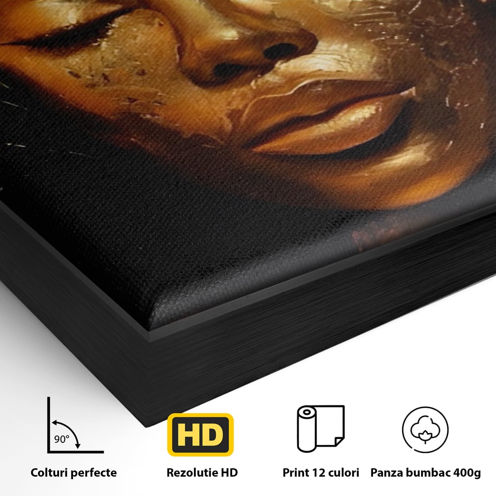 Tablou Canvas Premium LuxCanva® A1485, Lady African ,  Living, Femeie, Aur, Ciocolata, Visator, Dormitor, Culori Vibrante