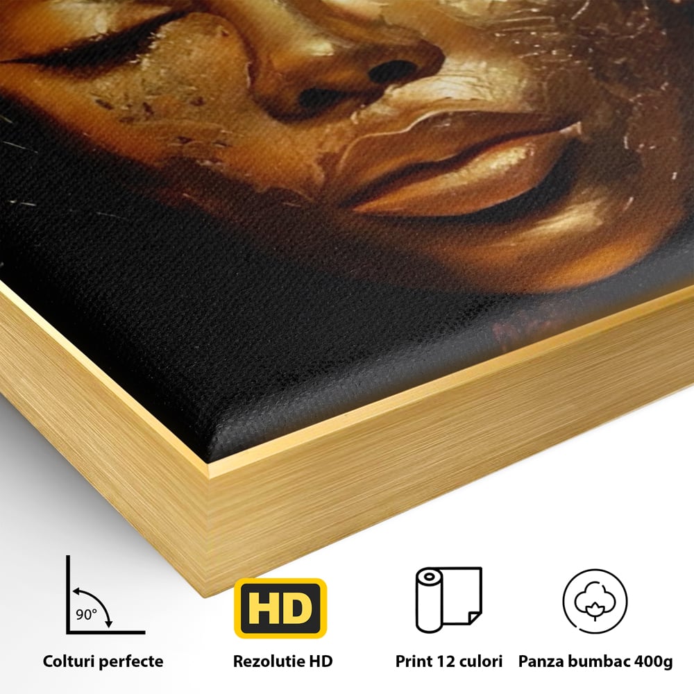 Tablou Canvas Premium LuxCanva® A1485, Lady African ,  Living, Femeie, Aur, Ciocolata, Visator, Dormitor, Culori Vibrante
