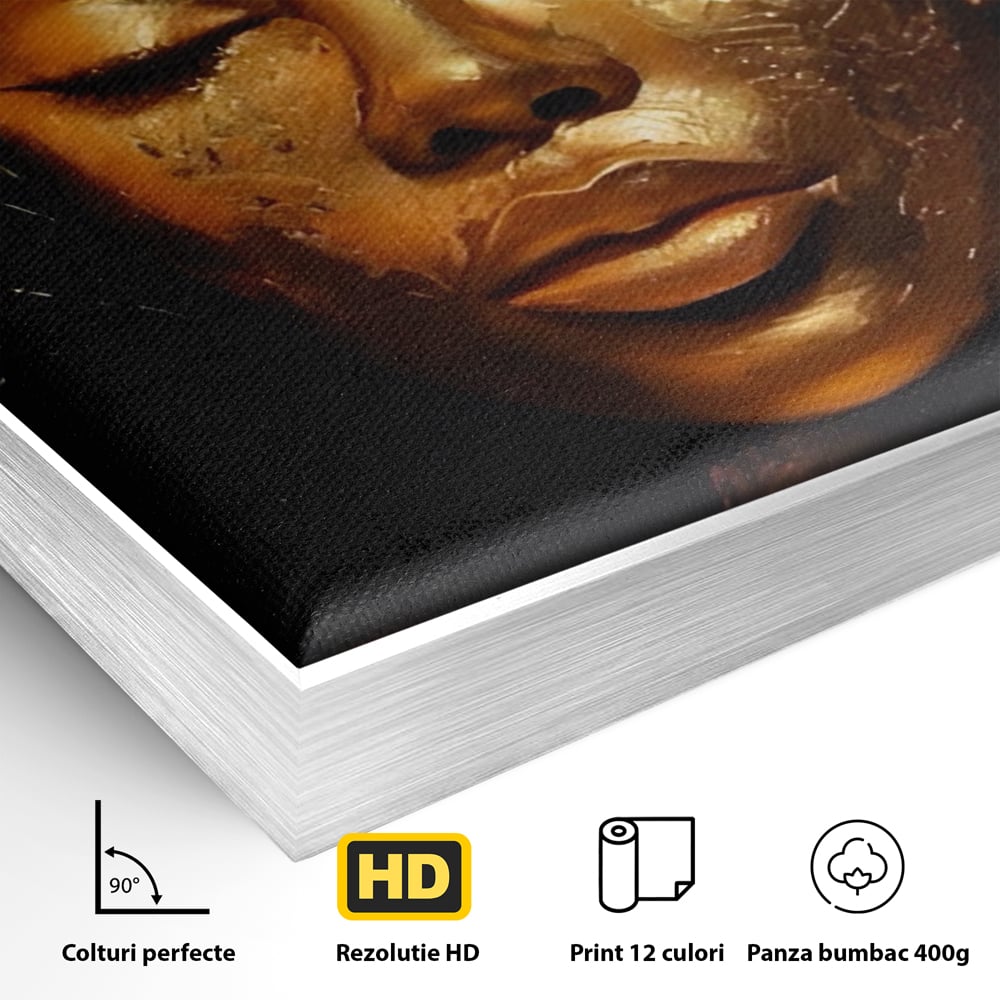 Tablou Canvas Premium LuxCanva® A1485, Lady African ,  Living, Femeie, Aur, Ciocolata, Visator, Dormitor, Culori Vibrante