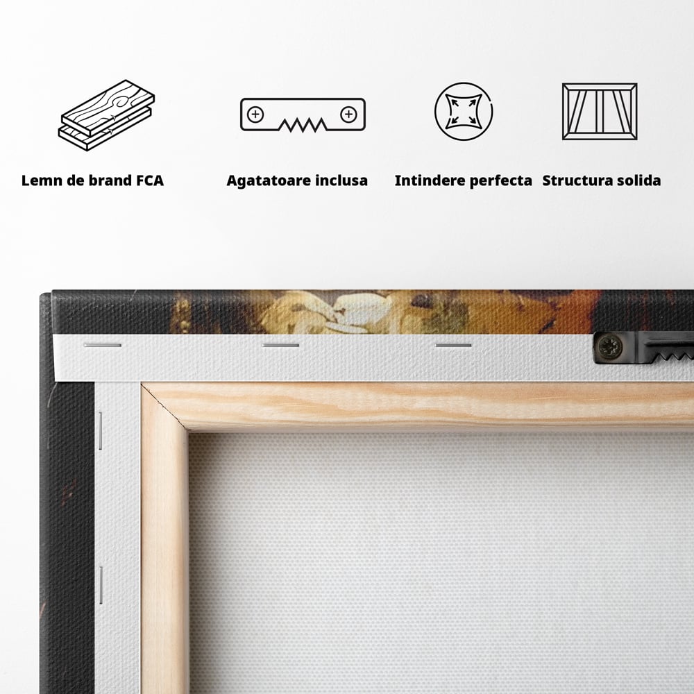 Tablou Canvas Premium LuxCanva® A1485, Lady African ,  Living, Femeie, Aur, Ciocolata, Visator, Dormitor, Culori Vibrante