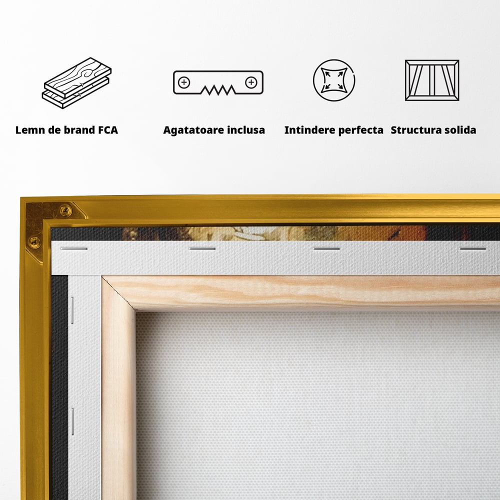 Tablou Canvas Premium LuxCanva® A1485, Lady African ,  Living, Femeie, Aur, Ciocolata, Visator, Dormitor, Culori Vibrante