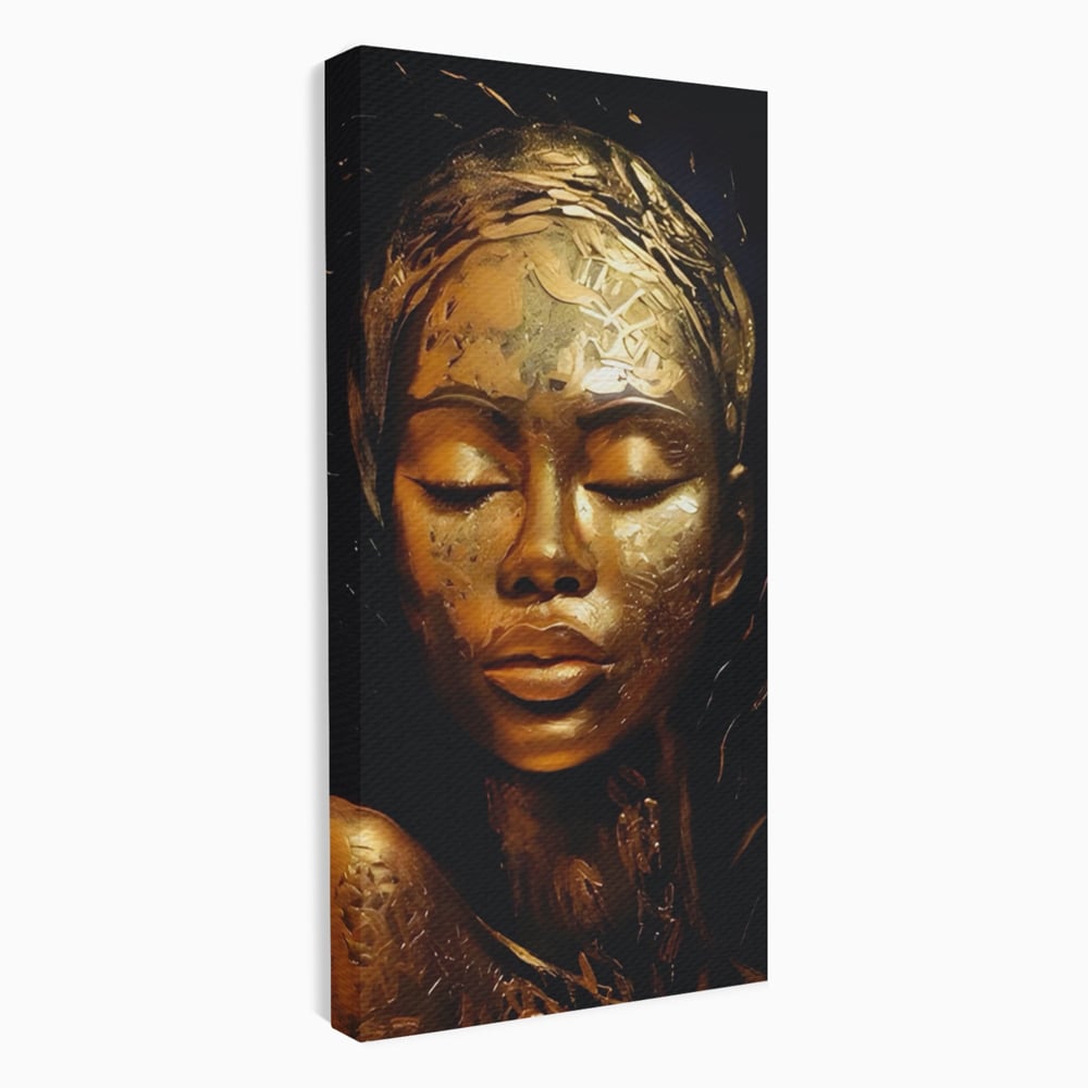 Tablou Canvas Premium LuxCanva® A1485, Lady African ,  Living, Femeie, Aur, Ciocolata, Visator, Dormitor, Culori Vibrante