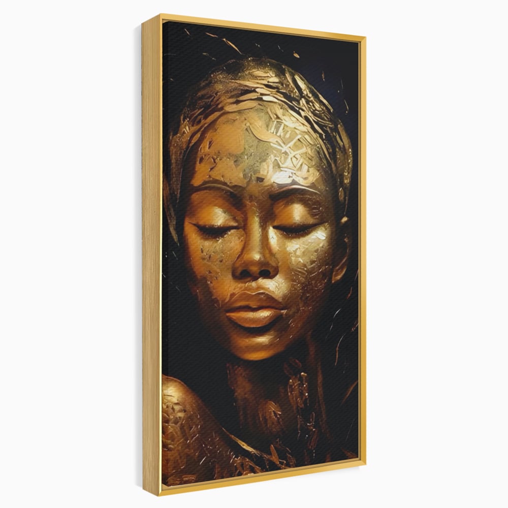 Tablou Canvas Premium LuxCanva® A1485, Lady African ,  Living, Femeie, Aur, Ciocolata, Visator, Dormitor, Culori Vibrante