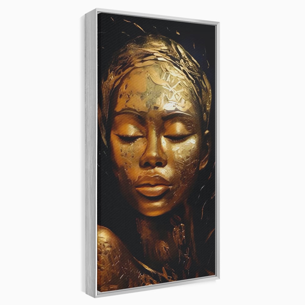 Tablou Canvas Premium LuxCanva® A1485, Lady African ,  Living, Femeie, Aur, Ciocolata, Visator, Dormitor, Culori Vibrante