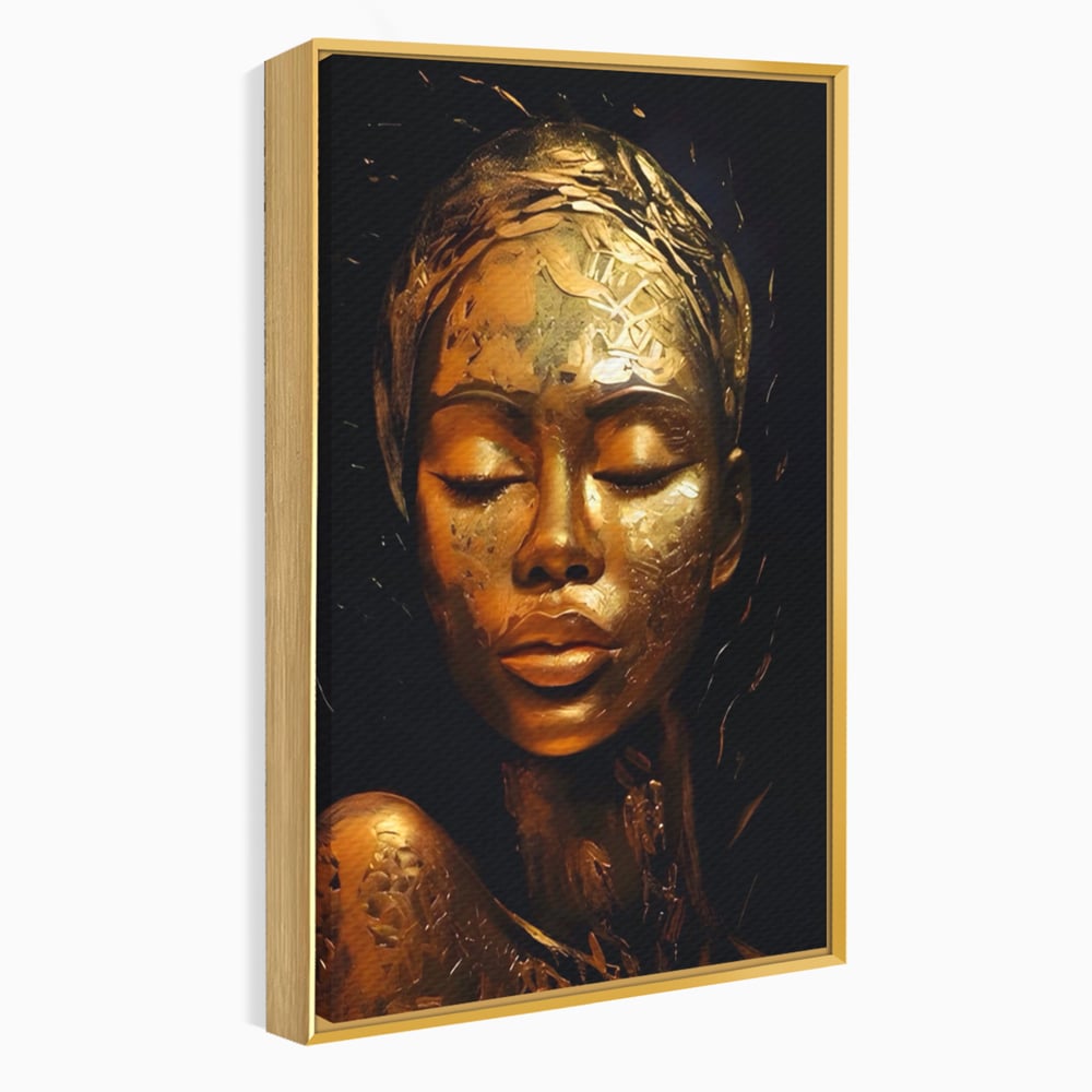 Tablou Canvas Premium LuxCanva® A1485, Lady African ,  Living, Femeie, Aur, Ciocolata, Visator, Dormitor, Culori Vibrante
