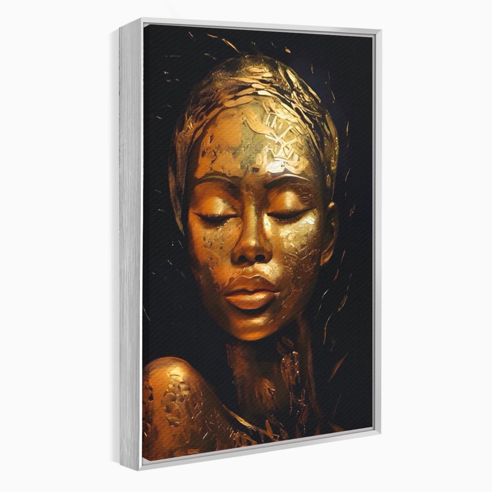 Tablou Canvas Premium LuxCanva® A1485, Lady African ,  Living, Femeie, Aur, Ciocolata, Visator, Dormitor, Culori Vibrante
