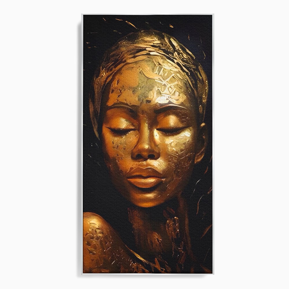 Tablou Canvas Premium LuxCanva® A1485, Lady African ,  Living, Femeie, Aur, Ciocolata, Visator, Dormitor, Culori Vibrante